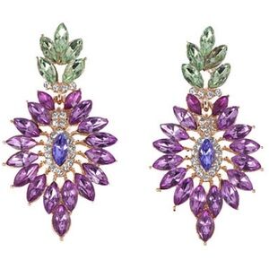 Elegant Purple and Green Crystal Earrings